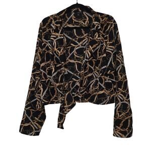Talent Blouse Womens Plus Size 2XL Black Chain Print Tie Front Collared Top